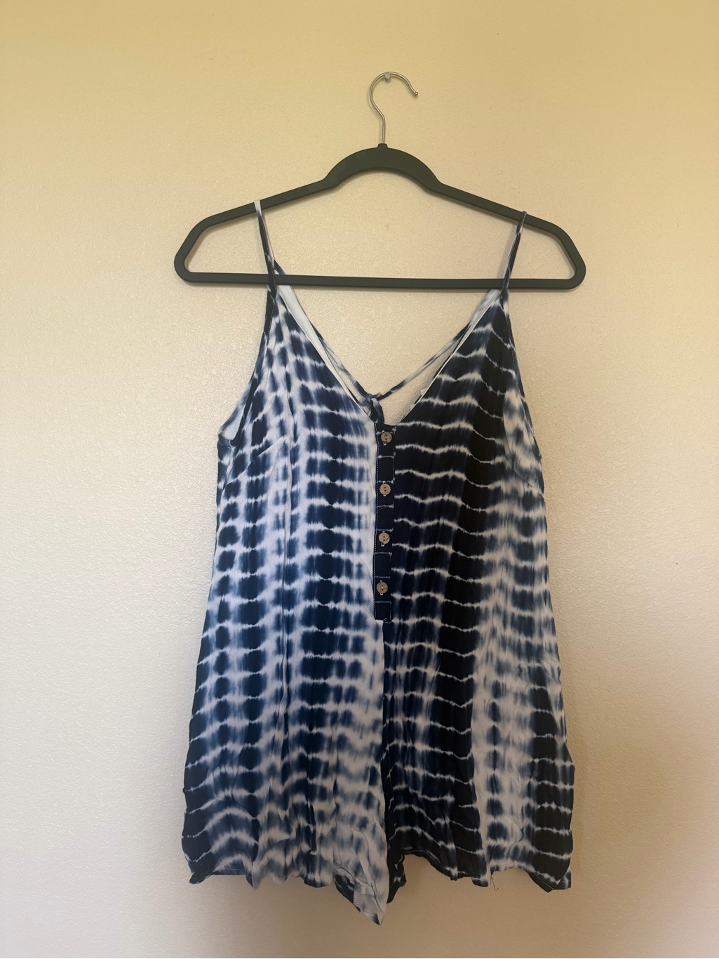 Tie-Dye Navy & White Romper With Front Button Detail
